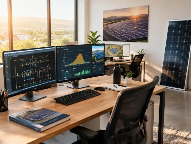 Escritório de engenharia da Heliora com projetos e monitoramento